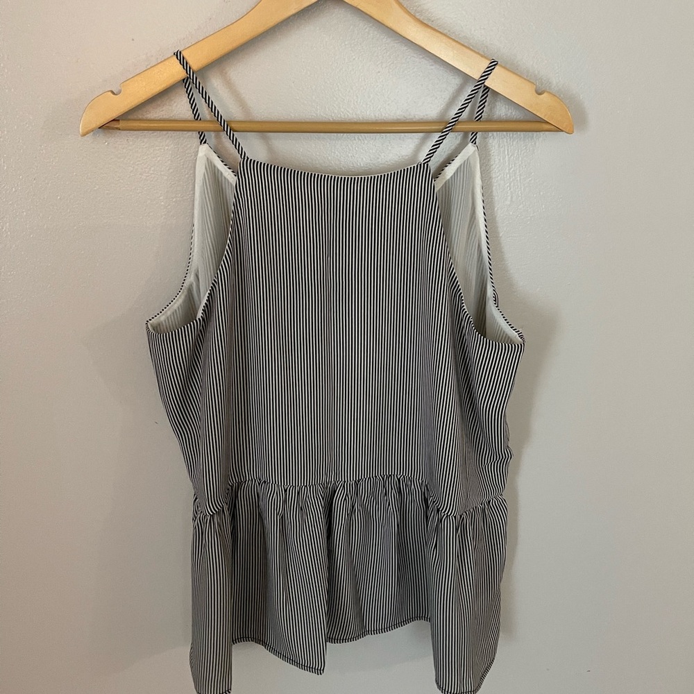Loft Outlet Black and White Pinstriped Peplum Tank - Picture 7 of 7